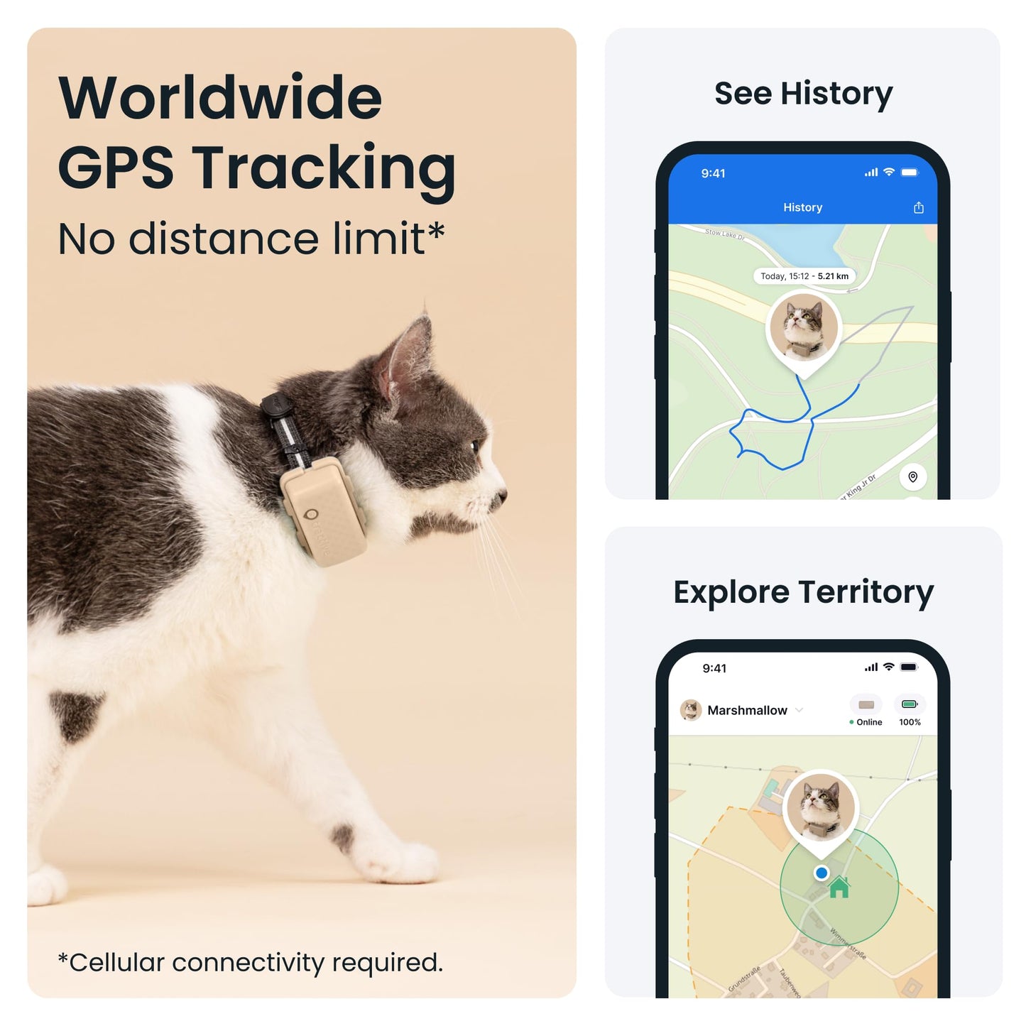 Tractive Smart Cat Tracker Mini | #1 Cat GPS | Real-Time Location Tracking | Territory & Location History | Safety Collar included (Brown)