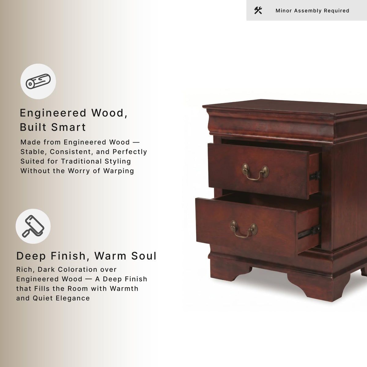 Signature Design by Ashley Alisdair Traditional 2 Drawer Nightstand, 23.75" Tall, Dark Brown