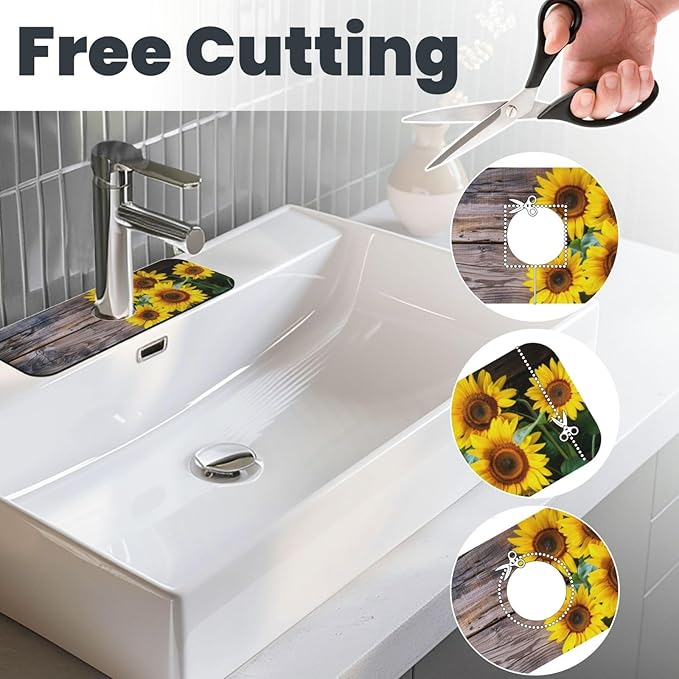 Kitchen Sink Splash Guard Faucet Mat Board Vintage Sunflowers 15"x5.5"