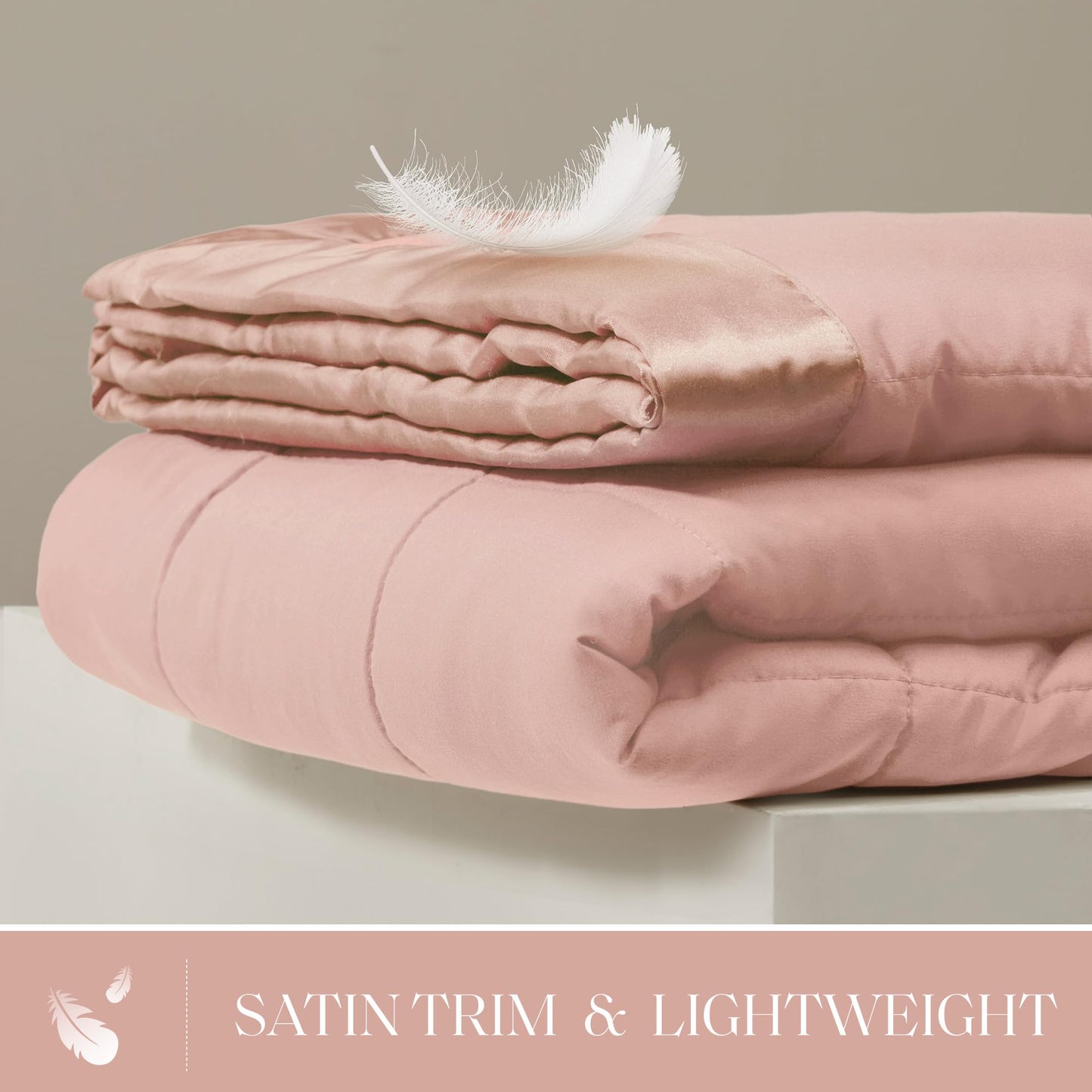 Madison Park Windom Down Alternative Blanket, Premium 3M Scotchgard Moisture Wicking Treatment, Lightweight and Soft Bed Cover For All Season, Satin Trim, Blush Twin