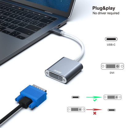 BENFEI USB C to DVI Adapter, Type-C to DVI Adapter [Thunderbolt 3 Compatible] for MacBook Pro 2018/2017, MacBook Air/iPad Pro 2018, Samsung Galaxy S10/S9, Surface Book 2 and More - Grey