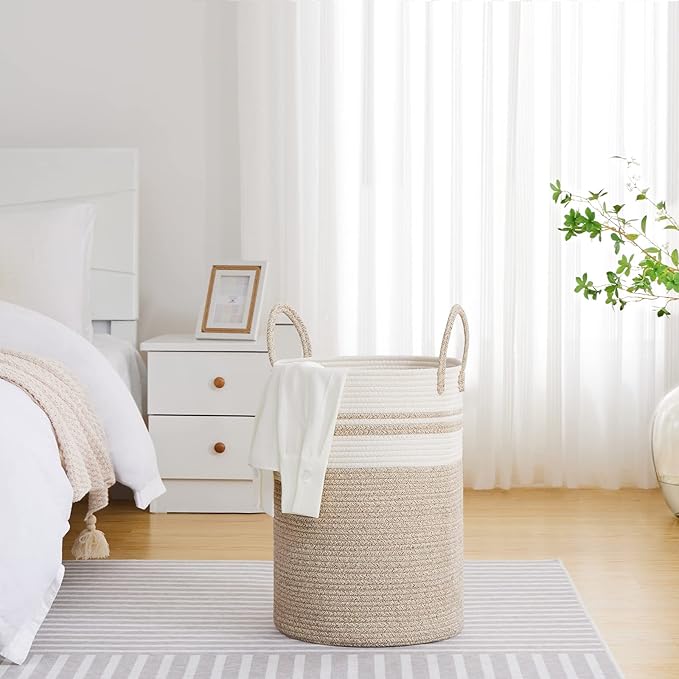 VIPOSCO Large Laundry Hamper, Tall Woven Rope Storage Basket