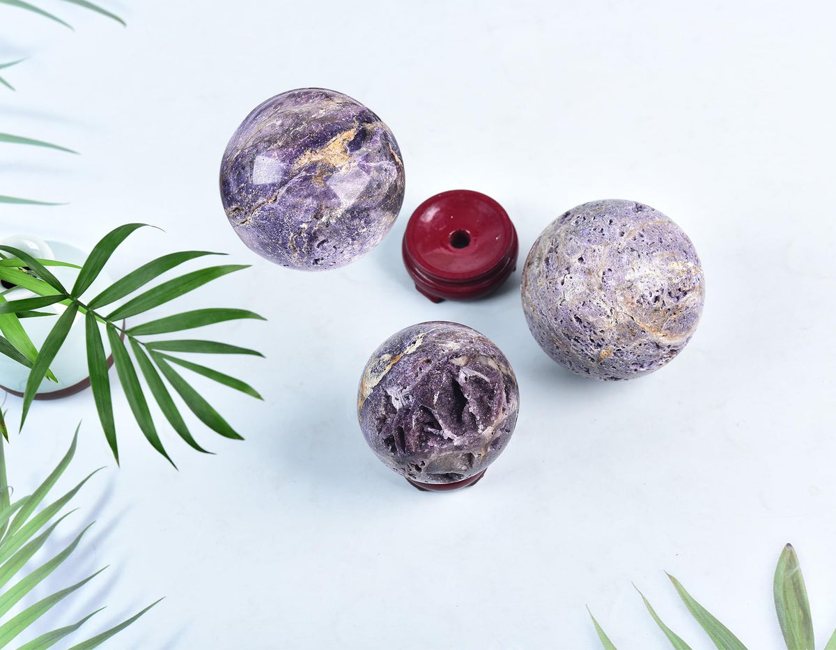 AMOYSTONE Purple Sphalerite Ball 2.4-2.8" Natural Crystal Sphere for Wiccan Rituals, Energy Channeling