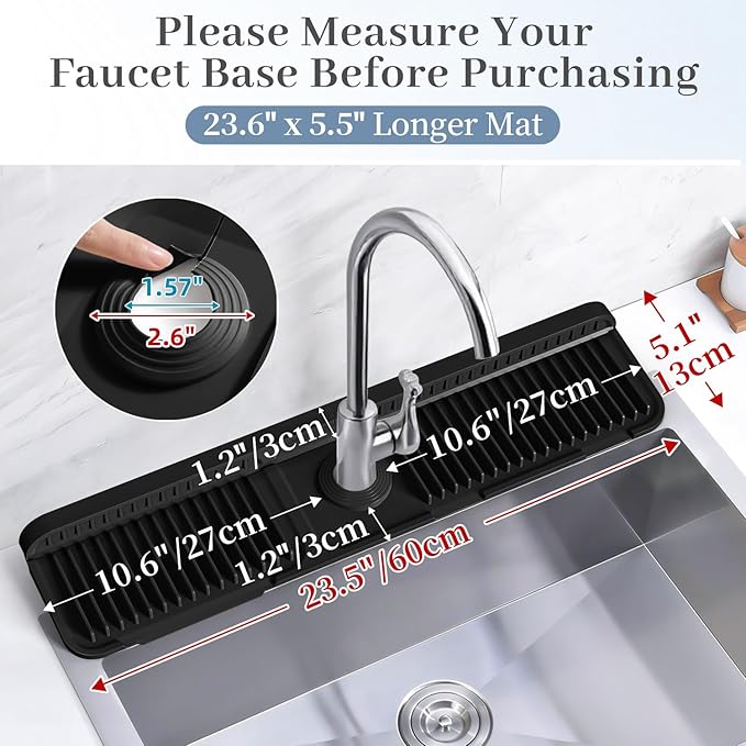 PoYang 24 inch Faucet Mat for Kitchen Sink Splash Guard, 7° Slope Silicone Sink