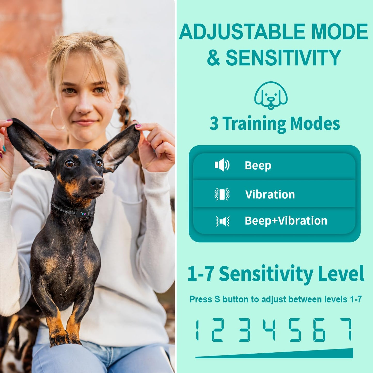 RICIVI Anti-Bark Collar for Small Dogs, No Shock Anti Barking Collars with 7 Sensitivities, 3 Adjustable Modes Beep & Vibration, IP67 Waterproof - Effective & Humane Small Dogs Bark Collar, Dark Black