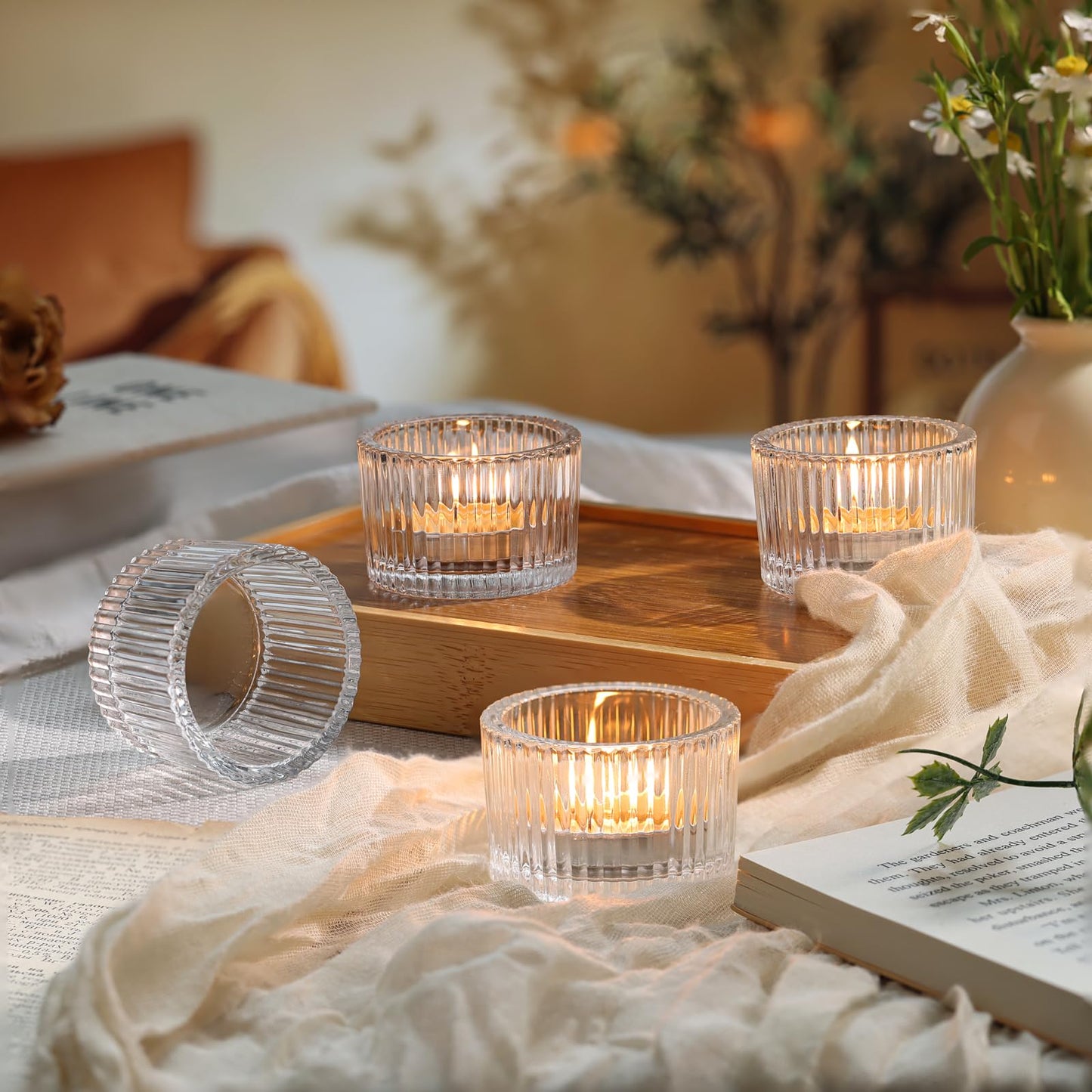 12 Pack Tealight Clear Candle Holders, Votive Tea Light Candle Holder