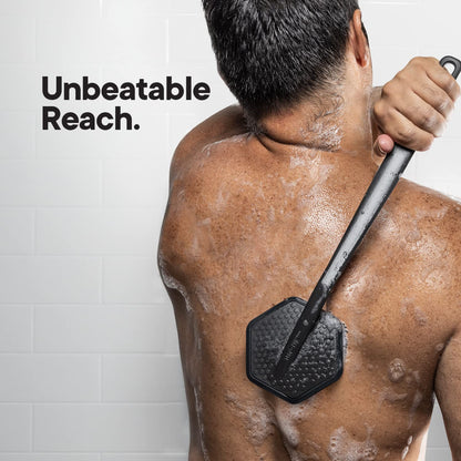 TOOLETRIES Silicone Back Scrubber for Shower – Exfoliating Back Brush for Men with Long Handle, Non Slip Grip – Body Washer to Clean Hard to Reach Areas, Durable Bath Accessory - Charcoal