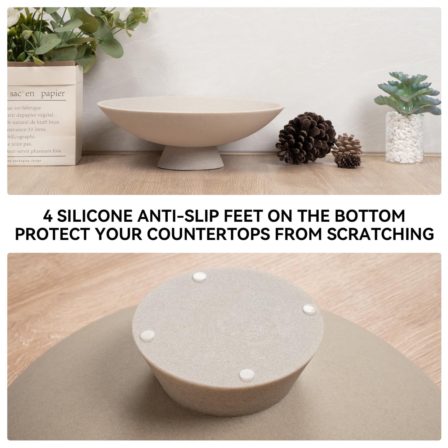 Modern Decorative Fruit Bowl, Beige Resin Artificial Stone Pedestal Bowl, Handicraft Table Centerpiece for Entryway, Coffee Table, Kitchen & Home Decor