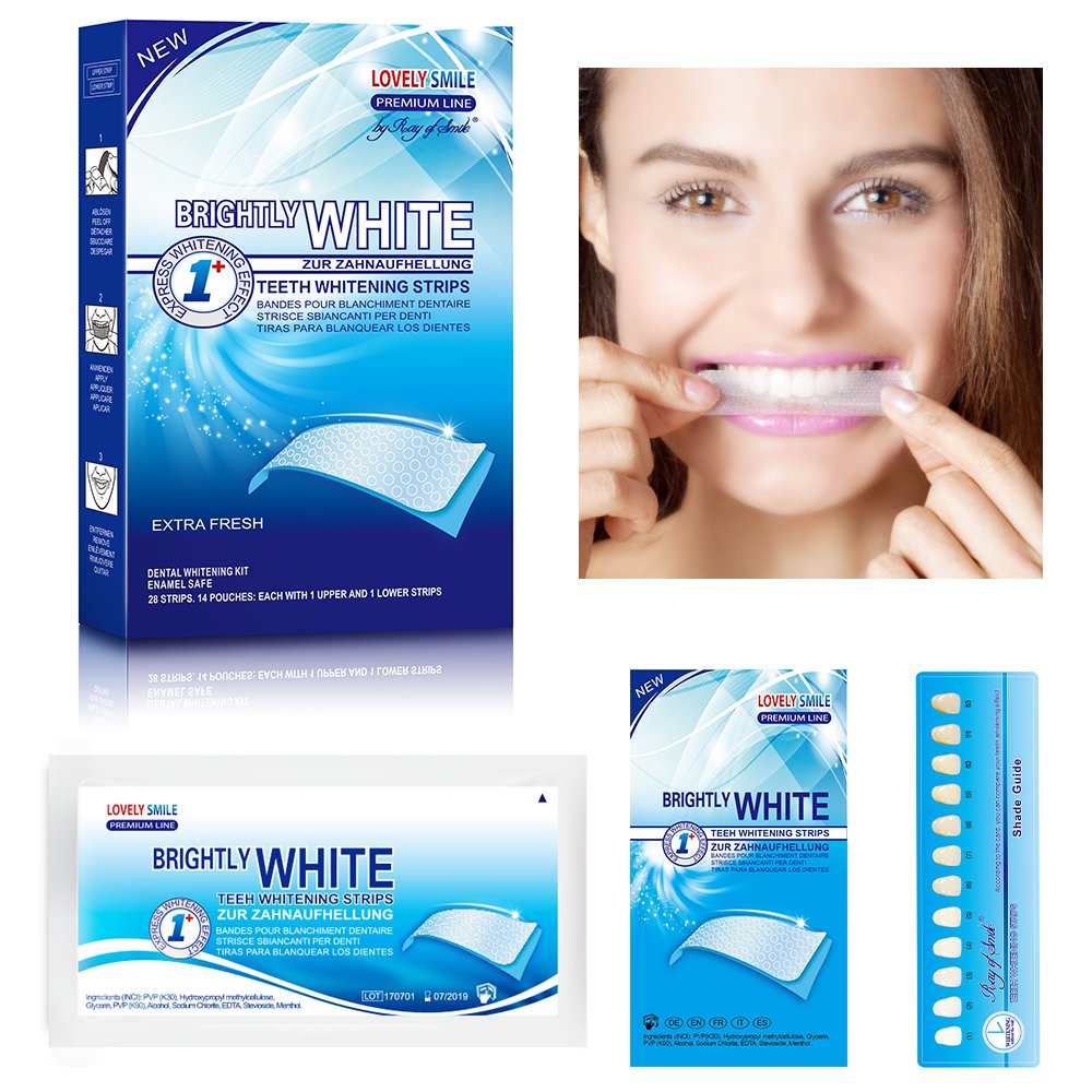 Lovely Smile | 28 White-Strips Teeth whitening Strips - Advanced NO-Slip Technology - Professional Teeth Whitening Kit - Premium Line by Ray of Smile®