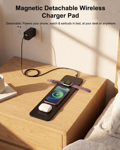 2nd Gen 25W 3-in-1 Wireless Fast Charging Mouse Pad, 35.43"×15.75" Large Waterproof Desk Mat, Magnetic Detachable Panel, Jacquard Fabric Rubber Base, for Office & Gaming