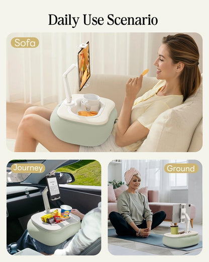 SAIJI Tablet Pillow Stand for Bed, Stable iPad Holder with Food-Grade Snack Bowl, Adjustable Kindle Pillow Stand for Reading, Suit for 4.7-15.6" Kindle,iPad,iPhone,Tablet,Green
