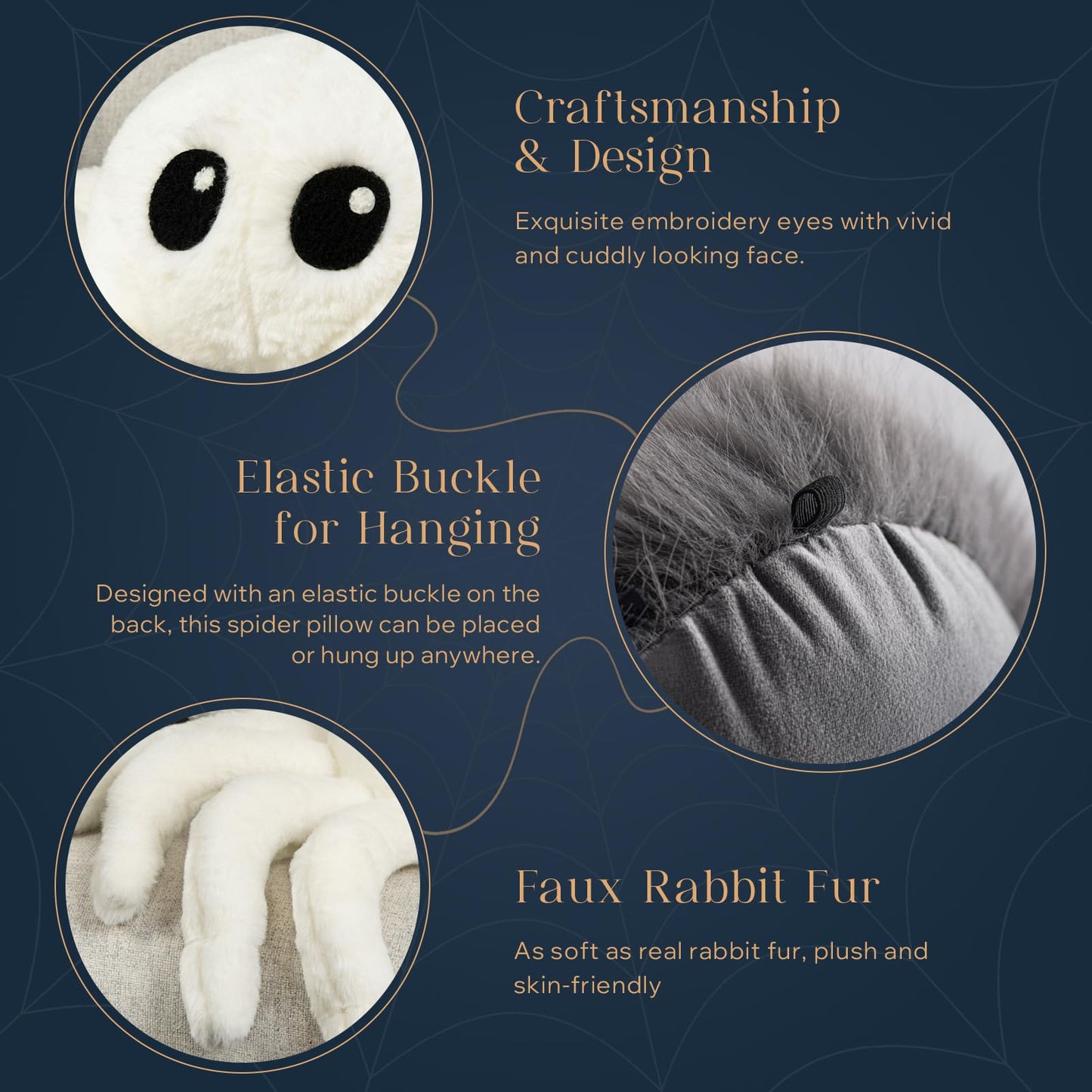 Phantoscope Happy Halloween Spider Shaped Throw Pillow, Faux Fur Fluffy Tarantula Shaped Halloween Cushion Pillow, White, 9 x 16 inch