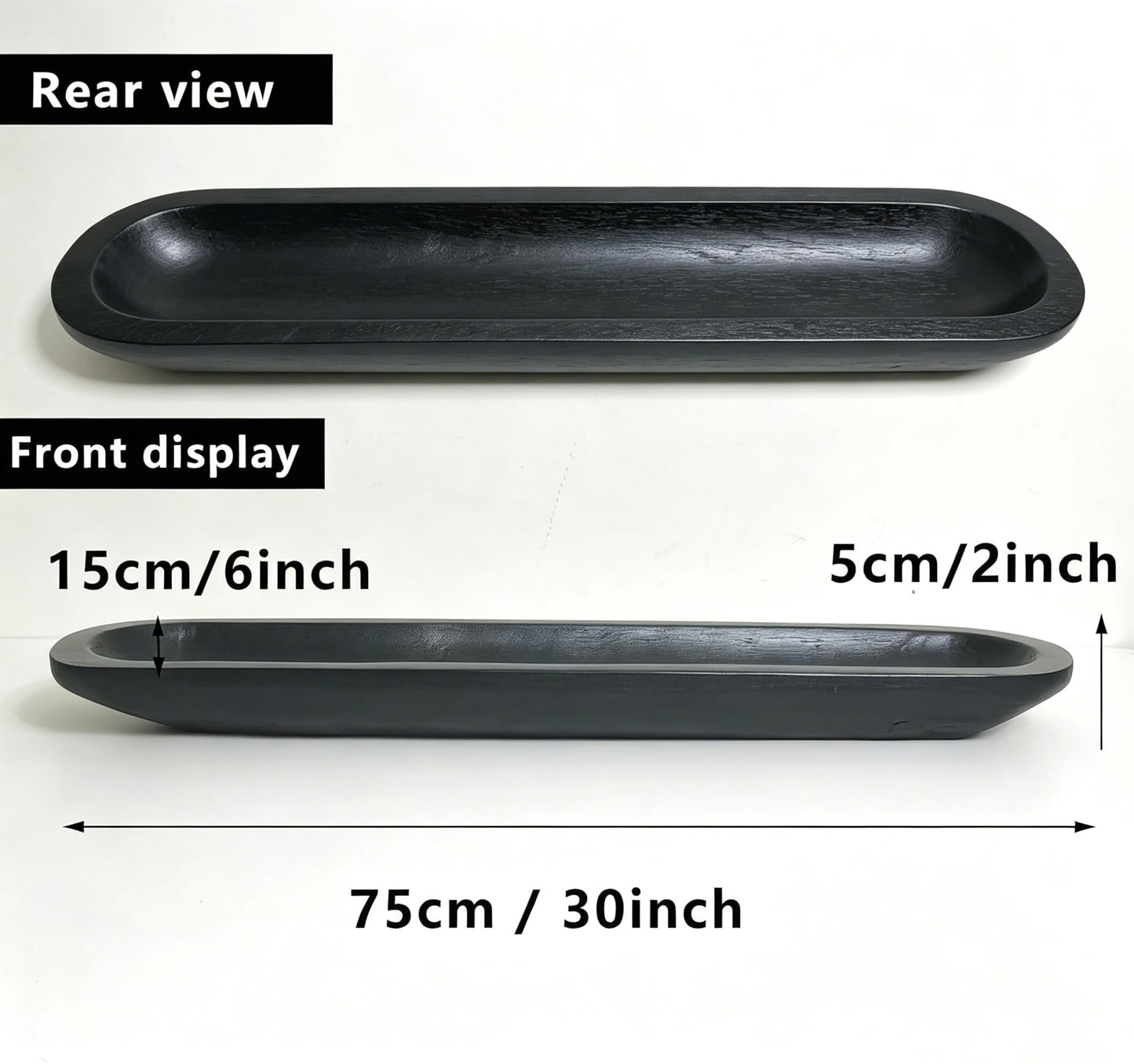 Wooden Dough Bowls Decorative，Rustic Bread Long Bowls Decor Wood Tray, Hand Carved for Table Centerpiece Decor, Home Decor (30 * 6 * 2 inch Black)