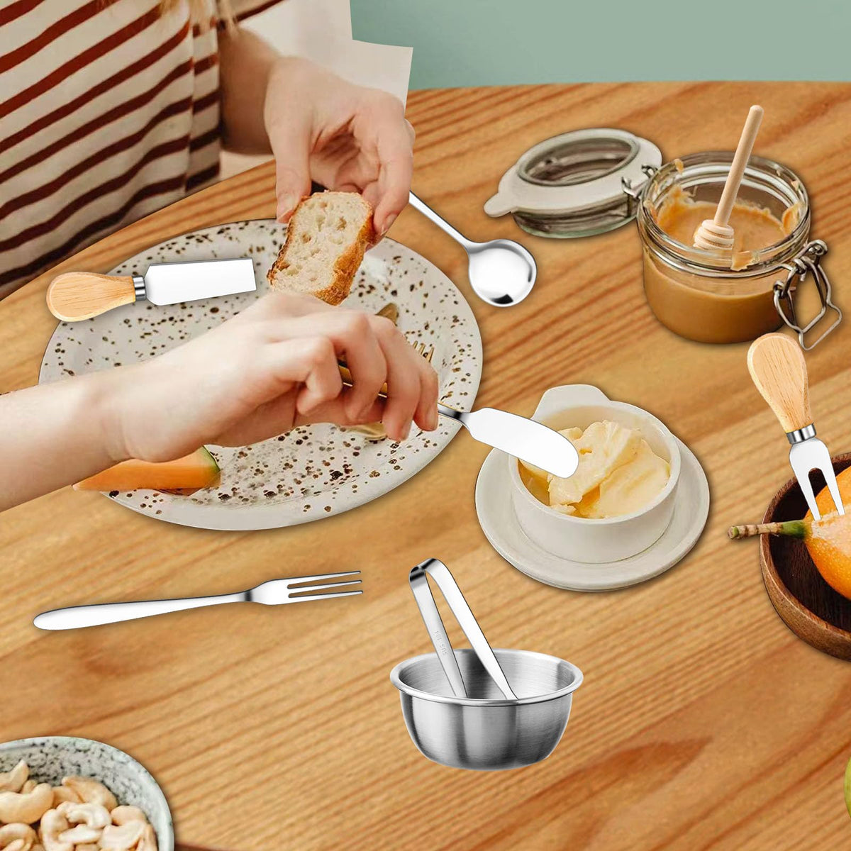 48 Pcs Charcuterie Boards Accessories Butter Spreader Knives Set Stainless Steel Cheese Mini Serving Tongs Spoons Forks Dipping Bowl Toothpick Flags Utensil for Pastry Making Wedding Christmas(Sliver)