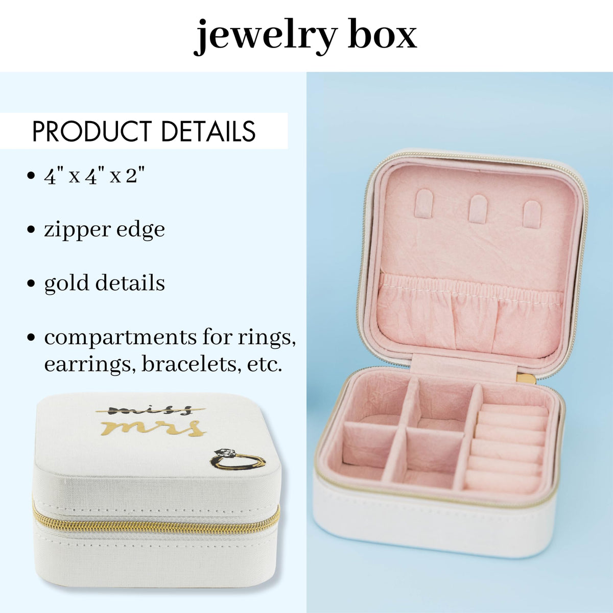 kate spade new york Small Travel Jewelry Case, White Wedding Jewelry Box to Organize Rings, Necklaces, Earrings, Miss to Mrs