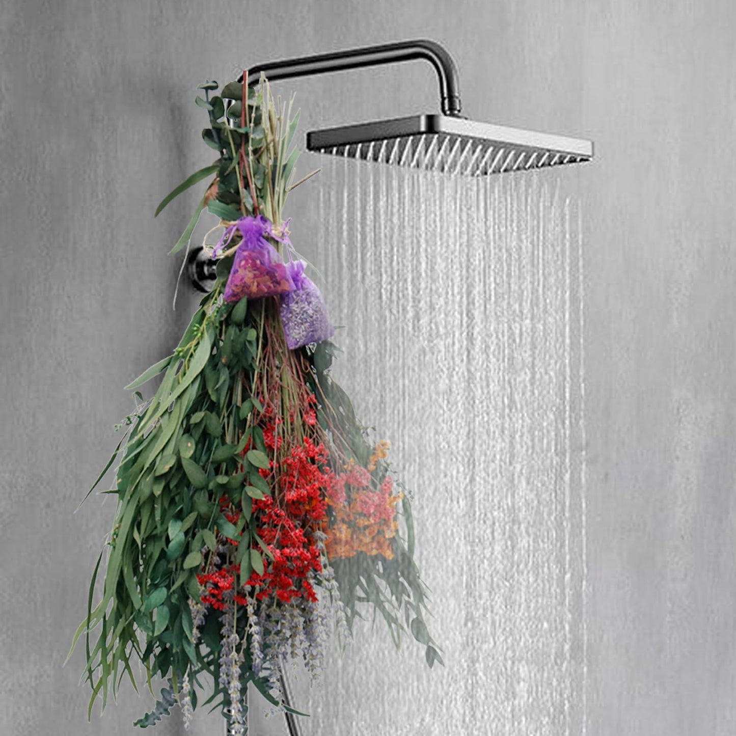 128 Pcs Mixed Real Dried Eucalyptus Stems, 100% Natural Preserved Eucalyptus Leaves with Lavender & Rose Flower Sachet Bundles, Greenery for Hanging Shower, Plant Fragrance, Wedding Decor