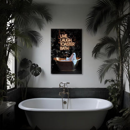 Live Laugh Toaster Bath Neon Poster Spooky Cute Ghost In Bathtub Wall Art Funny Halloween Gothic Dark Academia Canvas Print Vintage Quirky Painting Home Artwork Aesthetic 12x16inch Unframed