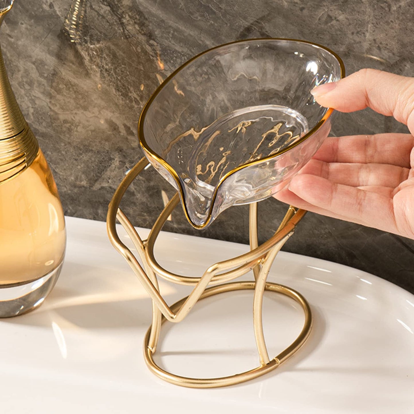Plcnn Bar Soap Holder Self Draining Soap Dish, Decorative Bathroom Soap Tray with Gold Iron Frame Creative Soap Box for Bathroom, Kitchen Sink Home Gift