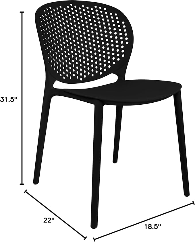 2xhome Patio Dining Chair | Modern Stackable Outdoor Pool Side Chair | Weather Resistant Plastic for Yard, Porch, Balcony, Kitchen, Black, Single, Set of 1