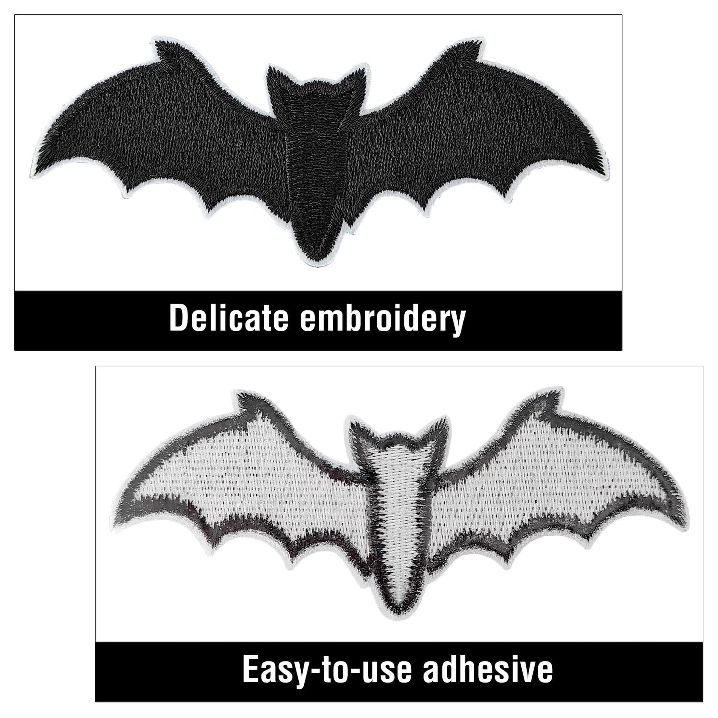 TACVEL 12 Pieces Black Bat Halloween Iron on Patch, Embroidered Sew On/Iron on Patch Applique for Clothes, Dress, Hat, Jeans, DIY Accessories-Style 2
