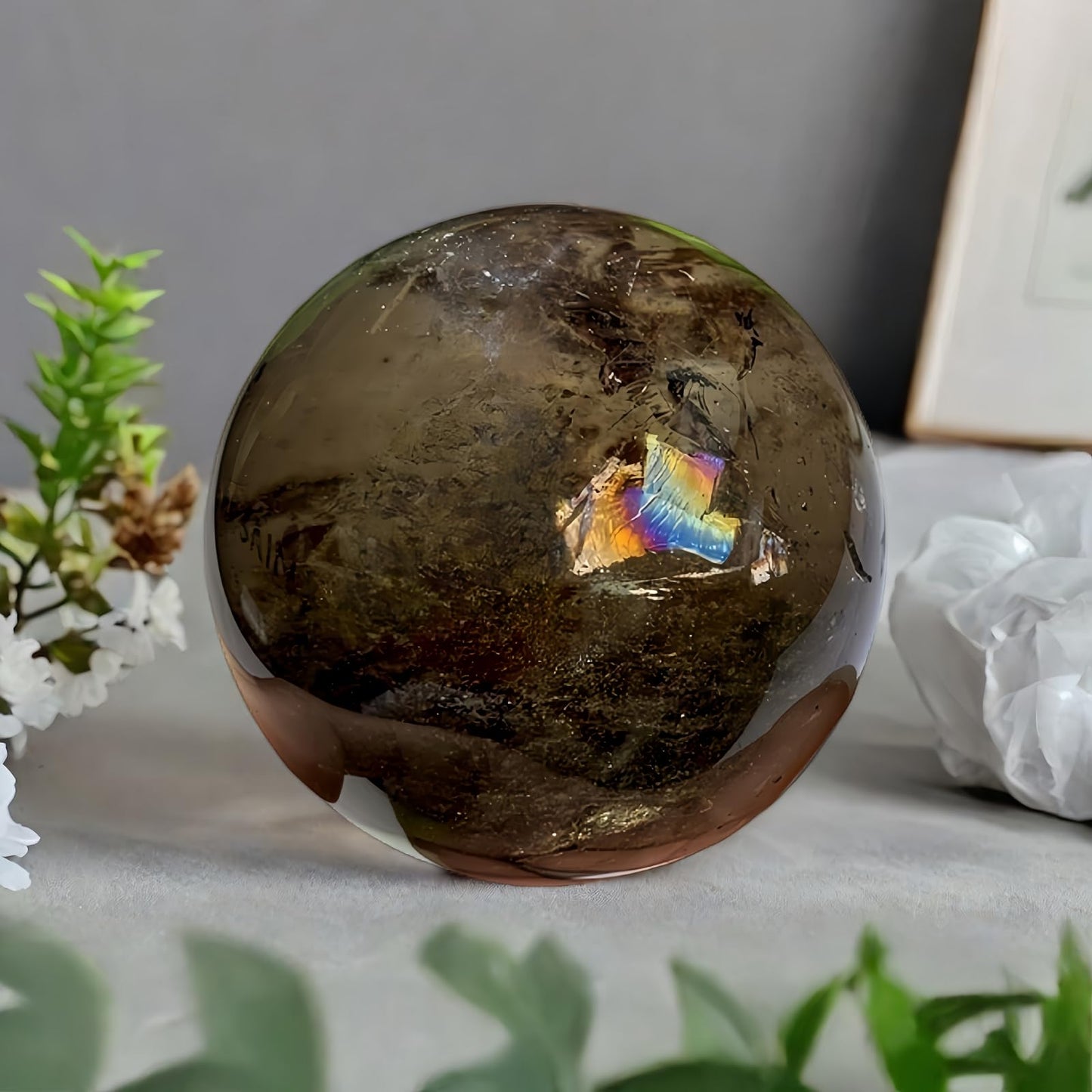 DUKIZA Large Smoky Quartz Crystal Ball Real Crystals Ball Clear Crystals Sphere for Home Decor (Smoky Quartz, 5.5-6cm)
