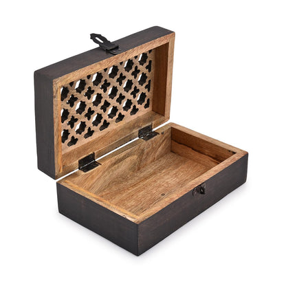 BHAVATU Mango Wood Decorative Wooden Box with Hinged Lid Ideal for Keepsakes, Trinkets, Jewelry and Other Stash (8" x 5" x 3")