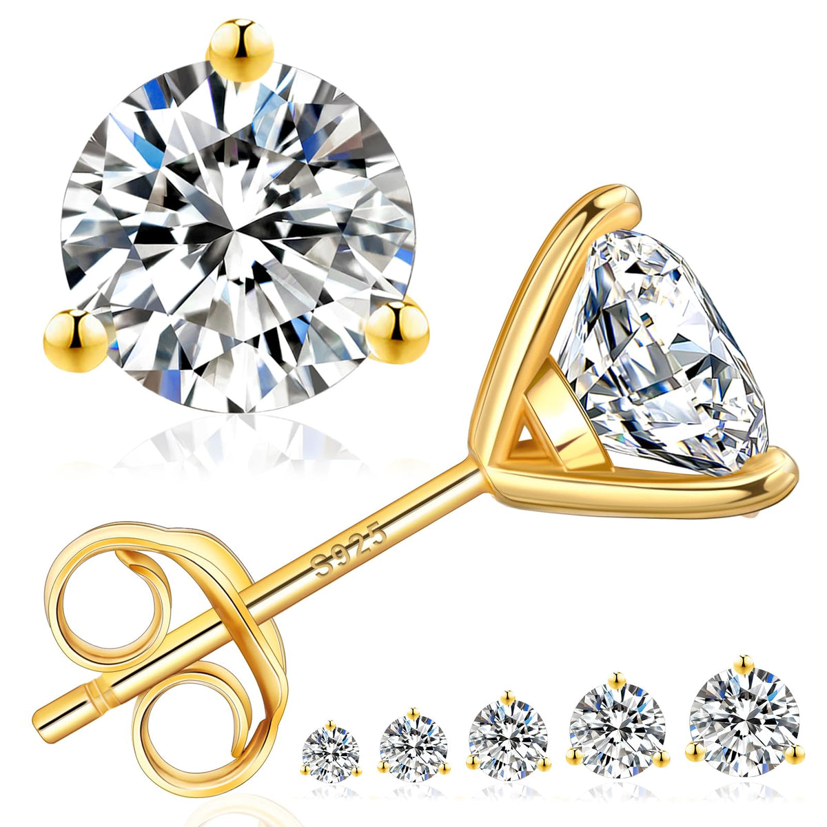 KRKC 0.6-3ct Moissanite Stud Earrings, D Color VVS1 Clarity, Lab Created Diamond Stud Earring for Women, 14K White Gold S925 Sterling Silver Earrings Friction Back for Women Men, Hypoallergenic