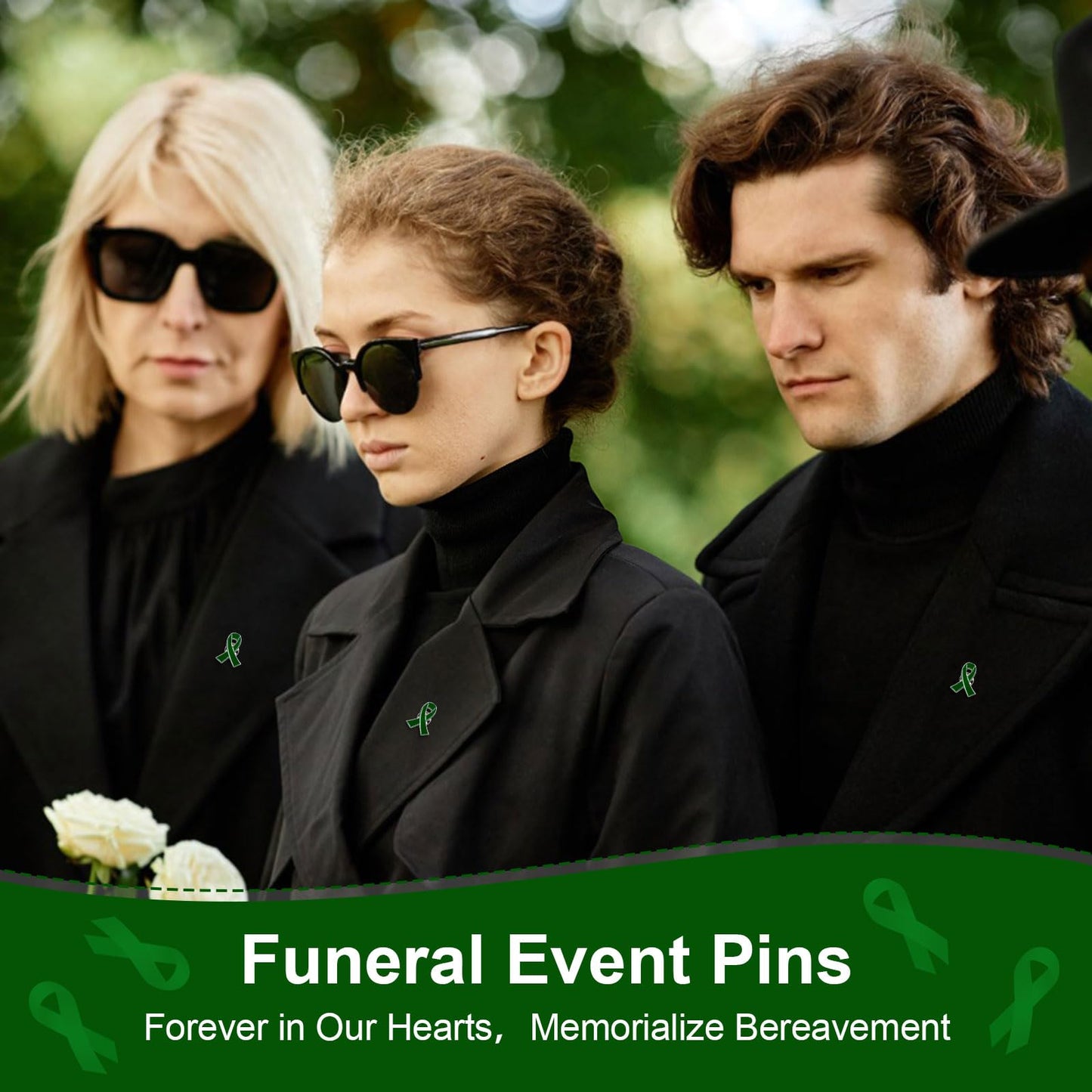 WANDIC 50Pcs Green Ribbon Mental Health Pin Badges Alloy Mental Health Awareness Brooches Liver Cancer Pin Badges Souvenir Brooches for Charity Event(2.5 * 2cm)