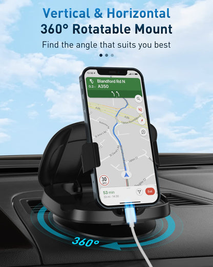 JOYEKY Car Phone Holder for Dashboard, 360° Rotatable Horizontal & Vertical Viewing Car Phone Mount，Washable Reusable Mobile Phone Holder, for iPhone Samsung Android Smartphones (Black)