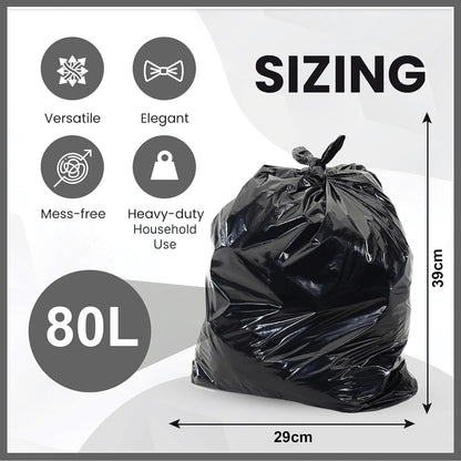 DCS 200 Large Black Bin Bags Heavy Duty for Household Garbage Capacity 80L–Strong Black Refuse Sacks–Bin Liners for Everyday use, Office, Kitchen, Restaurant–Rubbish Garbage Bags 45x72x97cm