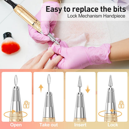 20000RPM Electric Nail Drill Professional Nail File Drill Acrylic Nails Kit for Manicure Gel Nail Polish Remover with 1 Pack of Sanding Bands(Pink)