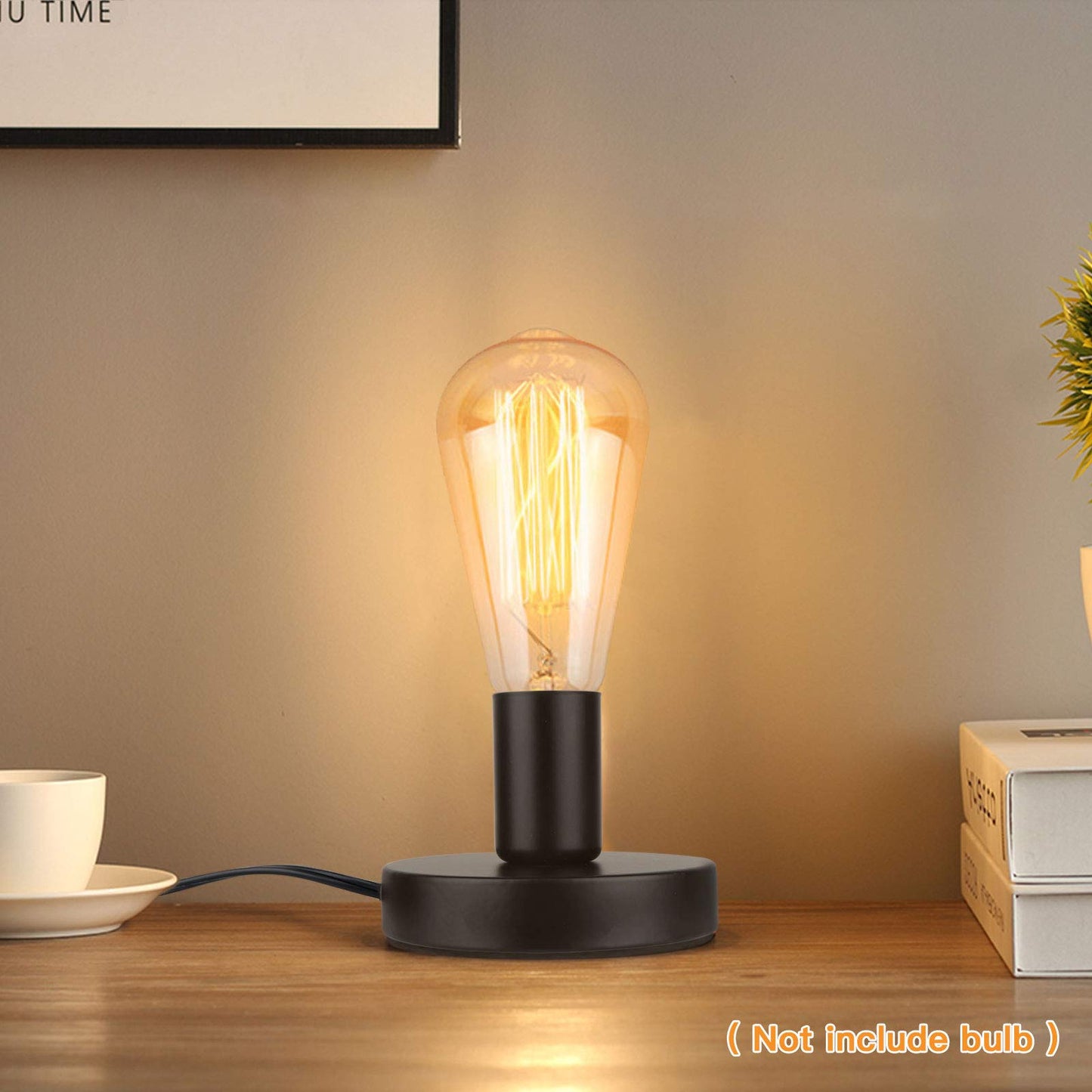 Helunsi Industrial Table Lamp Base, E26 E27 Lamp Base Without Shade, Mini Short Desk Lamp Exposed Bulb Base, Simple Metal Edison Light Bulb Stand, with 5.8ft Cord Switch Plug Bulb Base Holder (Black)