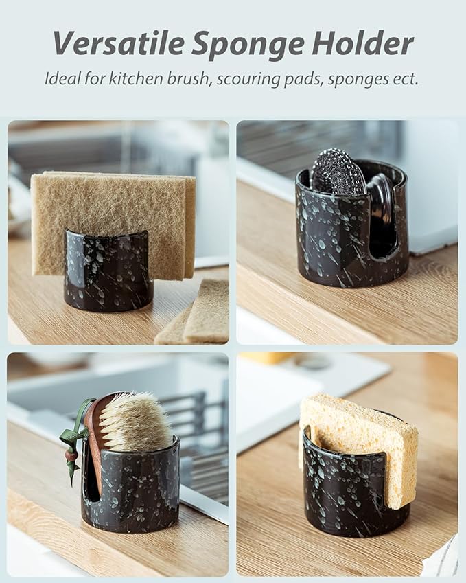 Sponge Holder for Kitchen, Ceramic Sink Caddy Scrub Sponge Rack Dish Rack