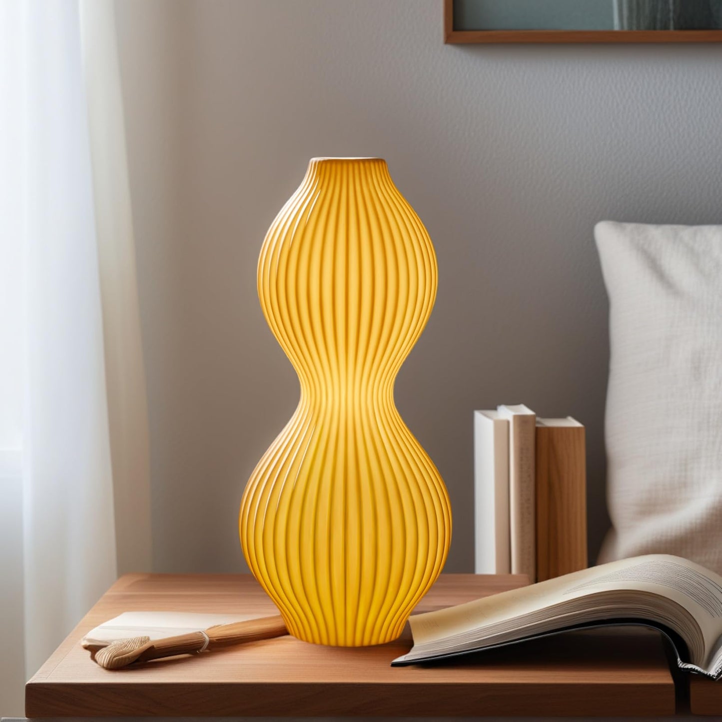 RONDURE 15.8" Modern Ceramic Table Lamp, Fully Dimmable Bedside Lamp for Bedroom Living Room Nightstand, White Translucent Ceramic Shade, Warm Ambient Decorative Corded Lighting, Bulb Included