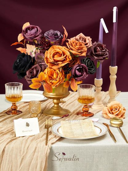 Serwalin Fall Aritificial Flowers Orange Silk Flowers Purple Black Roses Fake Flowers for DIY Centerpieces Boutonnieres Cake Fall Floral Home Decoration