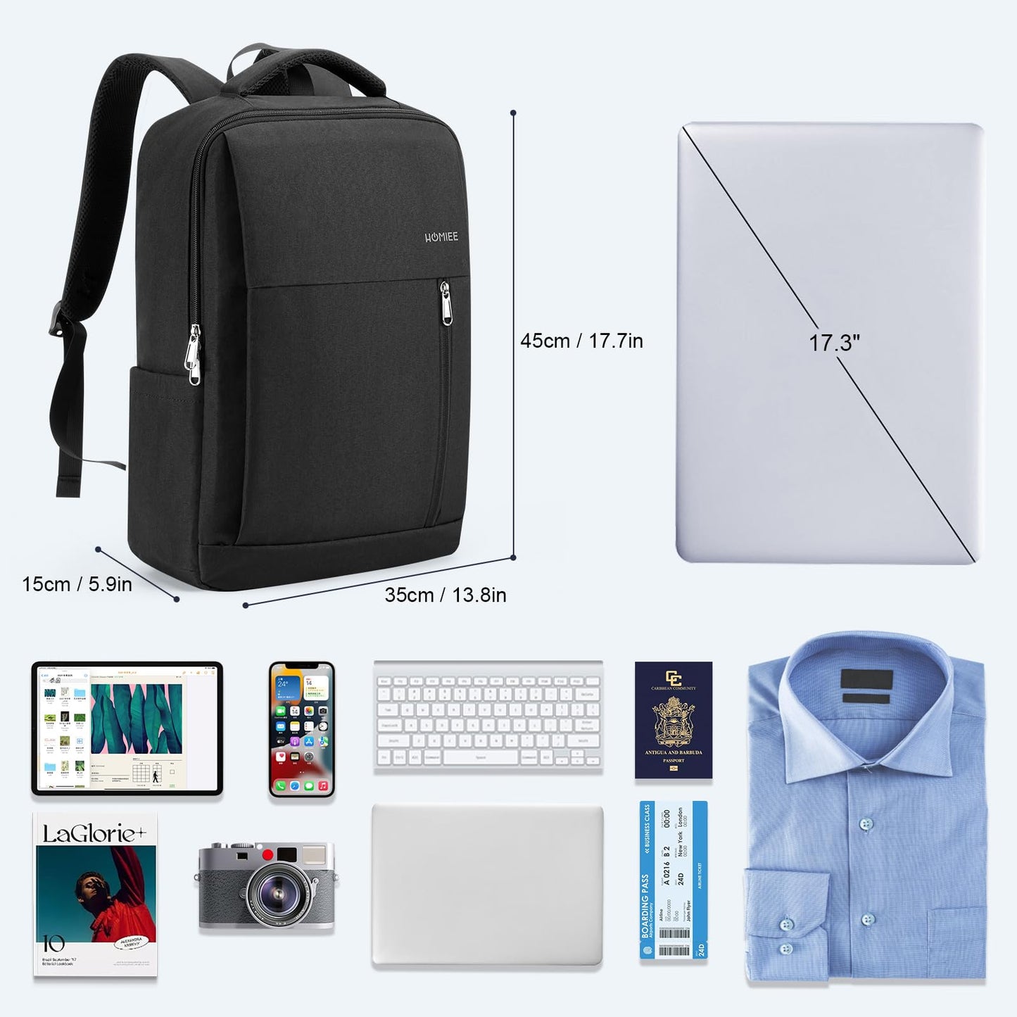 HOMIEE Laptop Travel Backpack 17.3 Inch,Business Laptop Bag Mens,Anti Theft Computer Backpack Rucksack Womens with Headphone Port Water-Resistant Daypack Gift for Work School Commuting