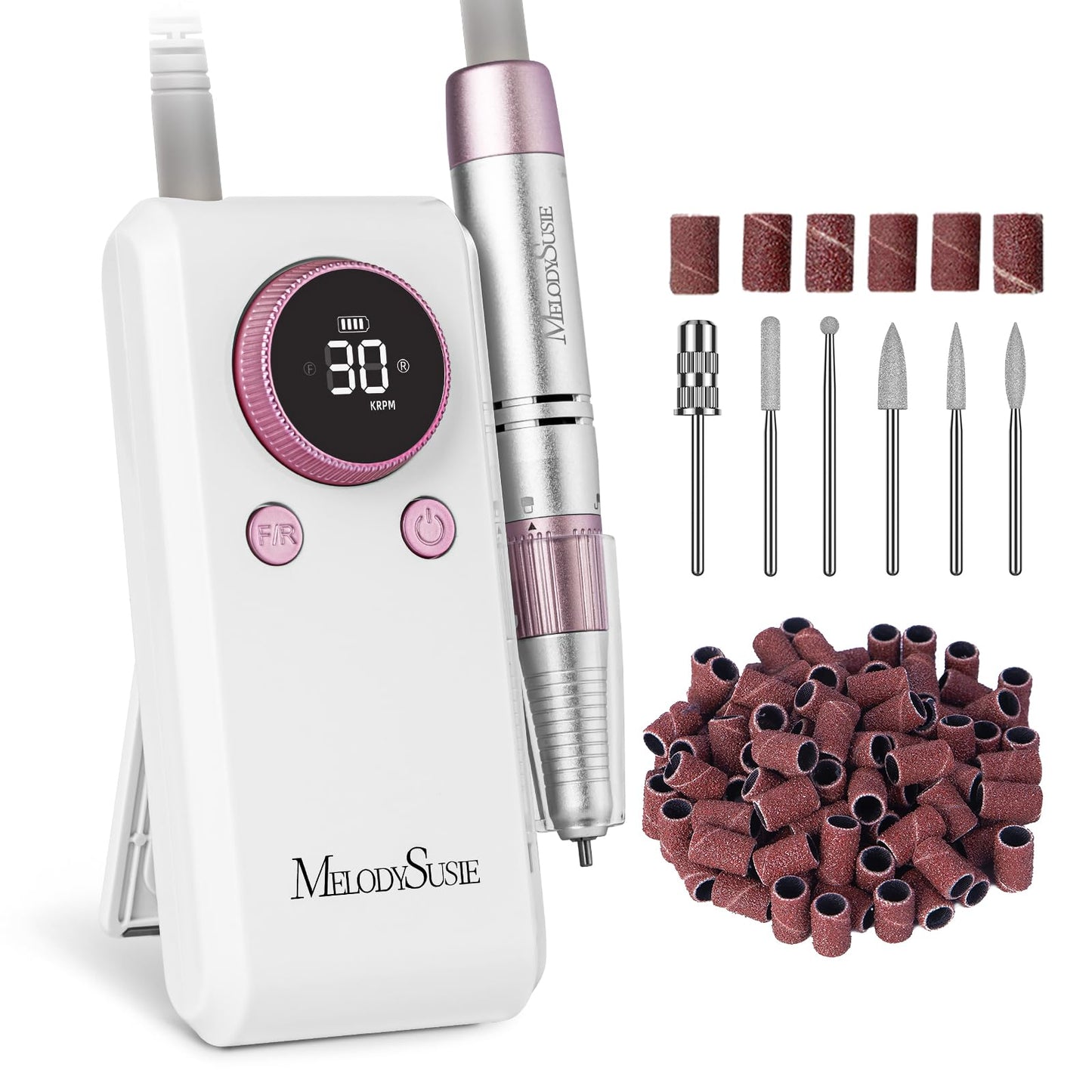 MelodySusie 2 in 1 Professional Nail Drill, 30000 RPM SC330G Electric Nail File with Kickstand for Gel Nails Polishing Removing, Portable Cordless Nail Efile for Manicure Pedicure at Home & Salon,Gold