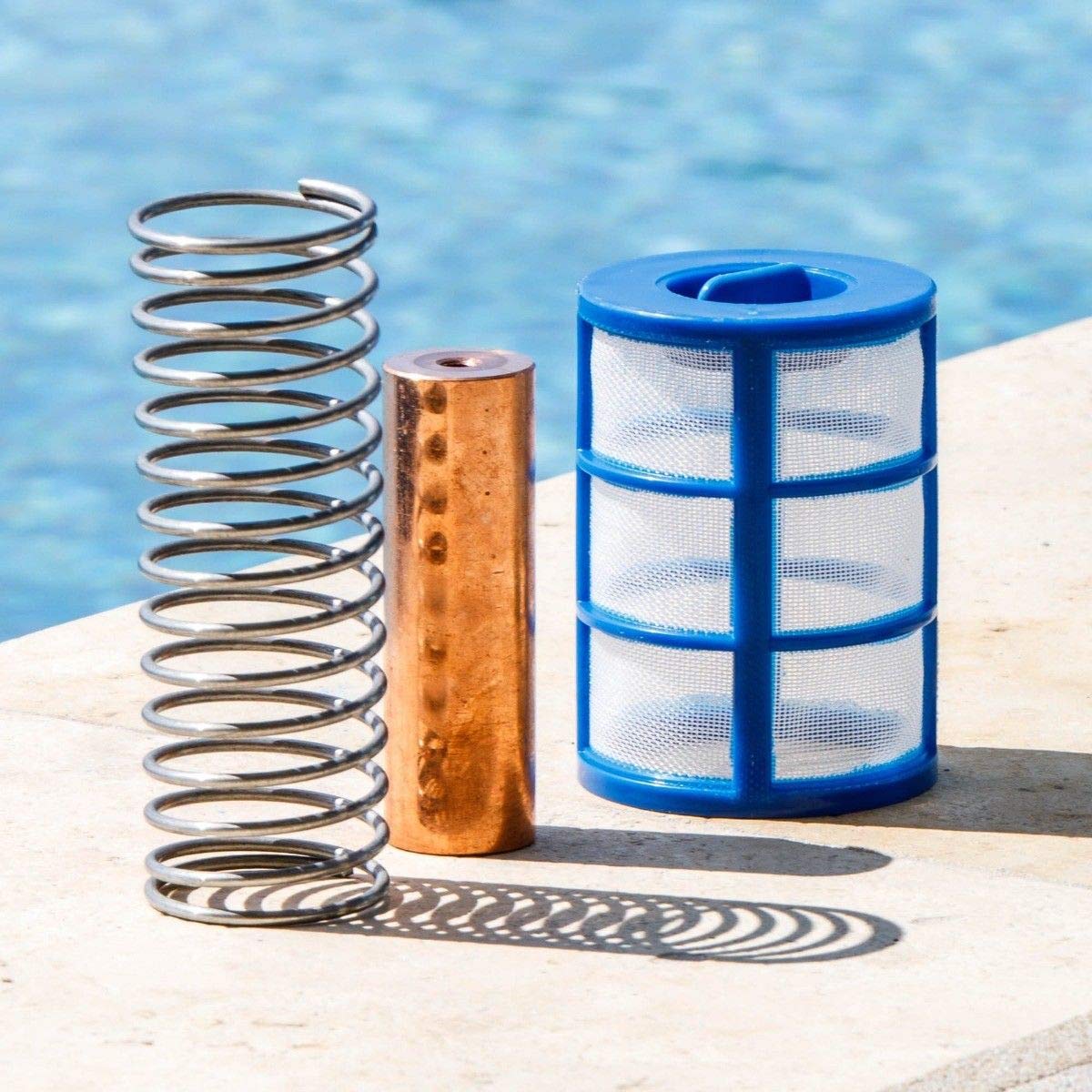XtremepowerUS 90133 Reduces Chlorine Algae Purifier Pool Solar Ionizer Copper, Blue, Replacement Anodes Copper & Screen Basket Kit