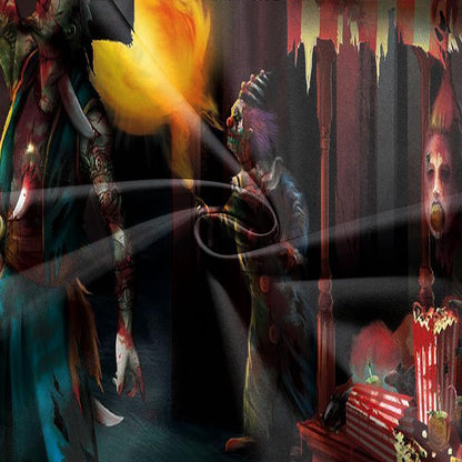 DULUDA 8x6 FT Halloween Evil Circus Clown Theme Backdrop Haunted House Horror Scary Evil Circus Clown Creepy Carnival Birthday Party Decorations Photography Background Banner Studio Props, Clear