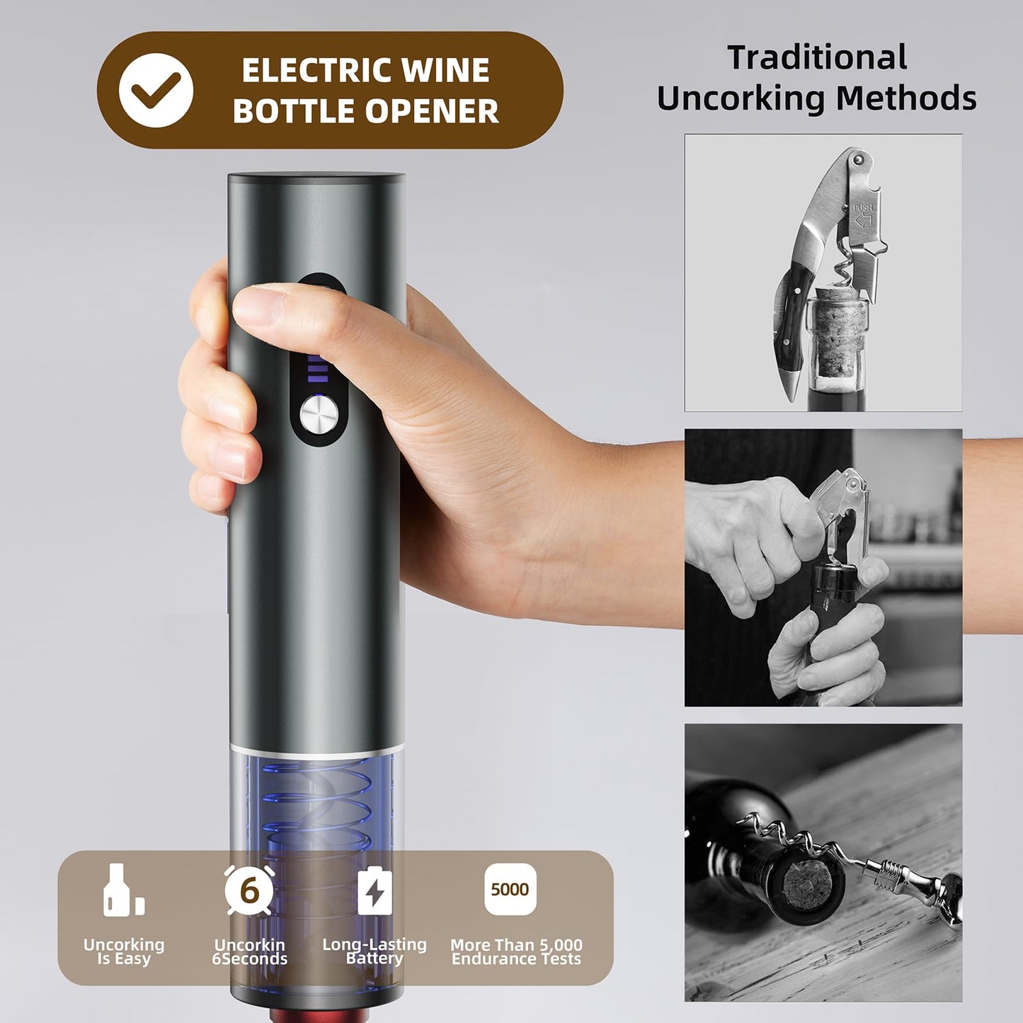 Newise Rechargeable Electric Wine Opener Gift Set: Wine Opener, Aerator, Vacuum Stoppers & Foil Cutter - Wine Lovers Gifts for Women Men, Mom