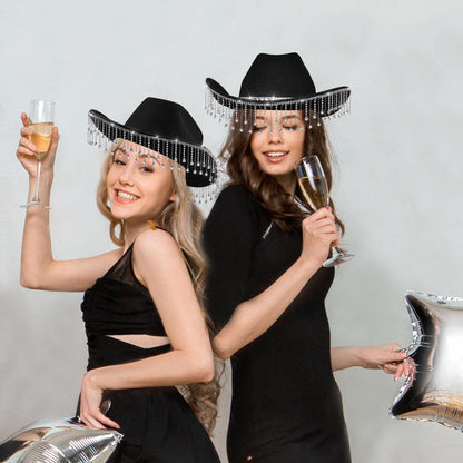 quescu Bridal Cowgirl Hat for Bachelorette Party,Rhinestone White Cowboy Hat for Women Bride To Be Gift,Halloween Costume (Style 4)