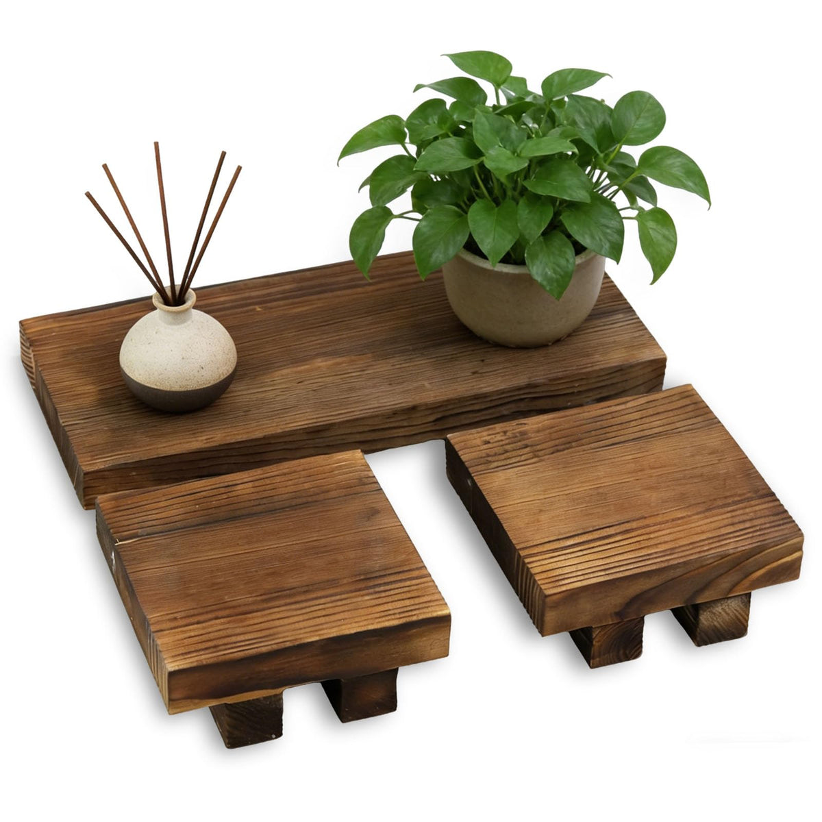 Klunk Wood Display Riser Set of 3, Rustic Farmhouse Countertop Stands