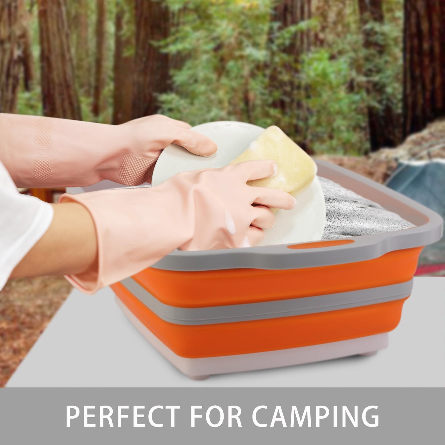 Tiawudi Large Collapsible BBQ Prep Tub with Lid(4.22 Gal/16L), Foldable Camping Sink with Colander, Cutting Board, Dish Basin for Kitchen, Bowl, Vegetable and Fruit, Storage Basket for Picnic