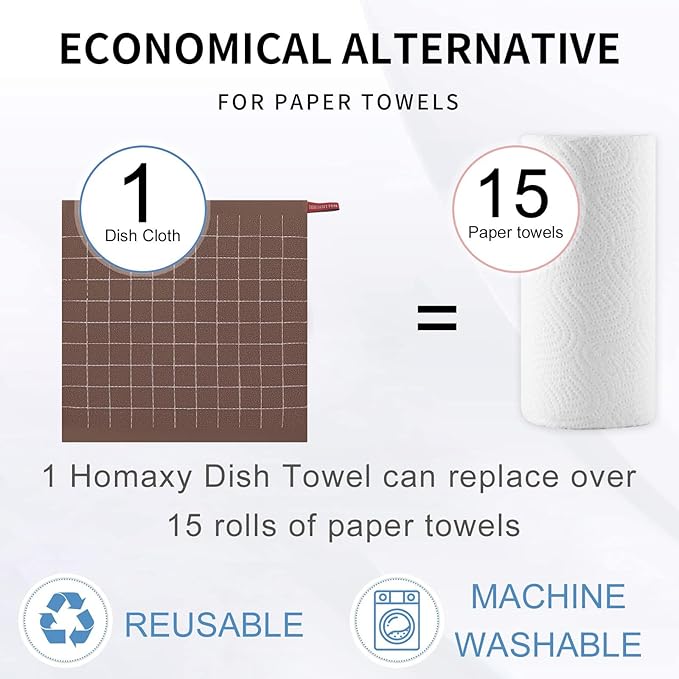 Homaxy 100% Cotton Terry Kitchen Towels, Checkered Designed, Soft and Super