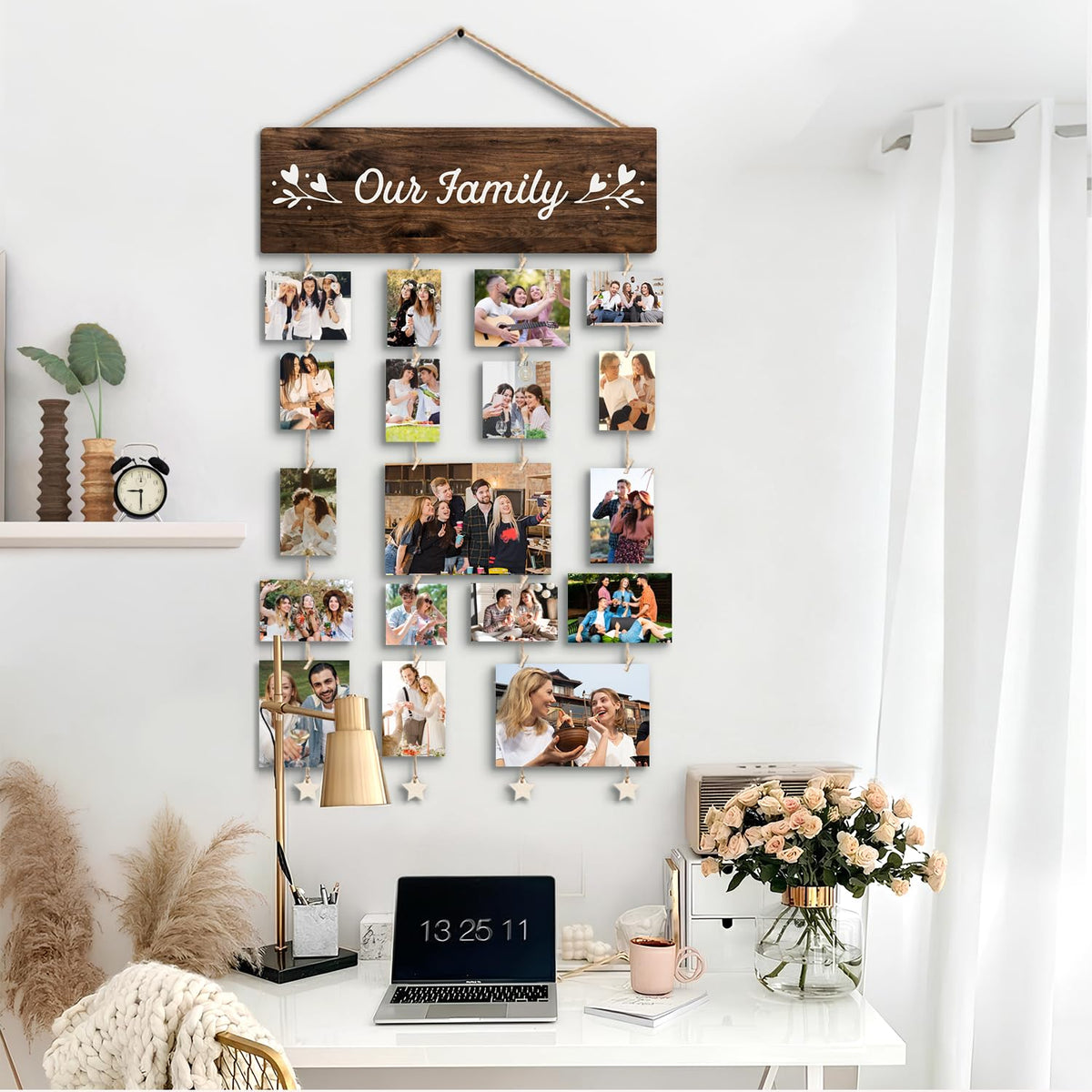 STHTTSW Family Photo Frame Gifts,Our Family Picture Frame, Housewarming Christmas Wedding Gifts for Couples, Farmhouse Rustic Wood Hanging Photo Wall Table Top Frames,Mothers Day Gift for Mom Women