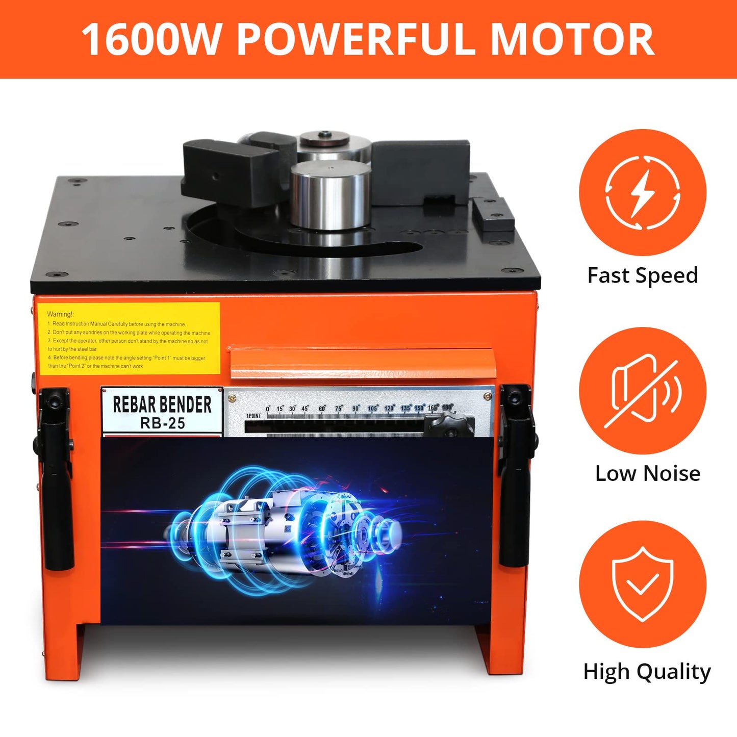 1600W Electric Rebar Bender Machine up to 1 inch with Our Electric Bender - Achieve 0-180° Angles, Operate with Convenient Foot Pedal Switch, and Benefit from Powerful Motor