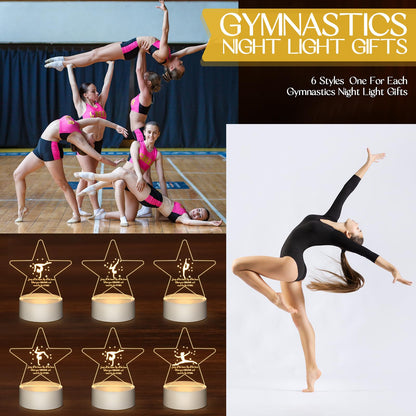 Kittmip 6 Pcs Gymnastics Stuff Gifts 3D Night Light with Base Inspirational Acrylic Appreciation Gymnastics Lamp LED for Student Dance Team Gymnast Gifts