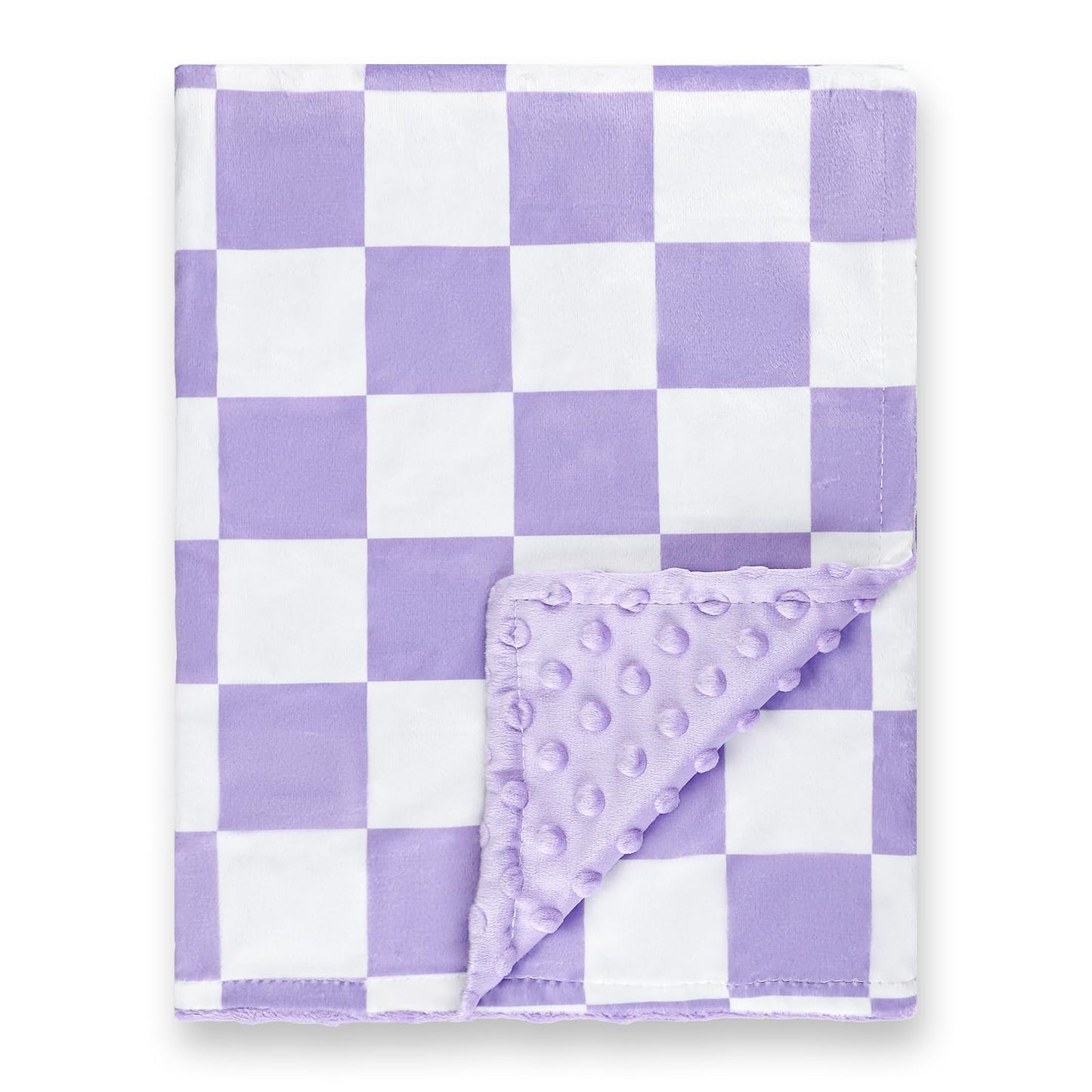 DILIMI Baby Blanket, Soft Warm Newborn Toddler Minky Plush Dot Blanket for Girl and Boy Unisex (40×30 in), Purple Checkered