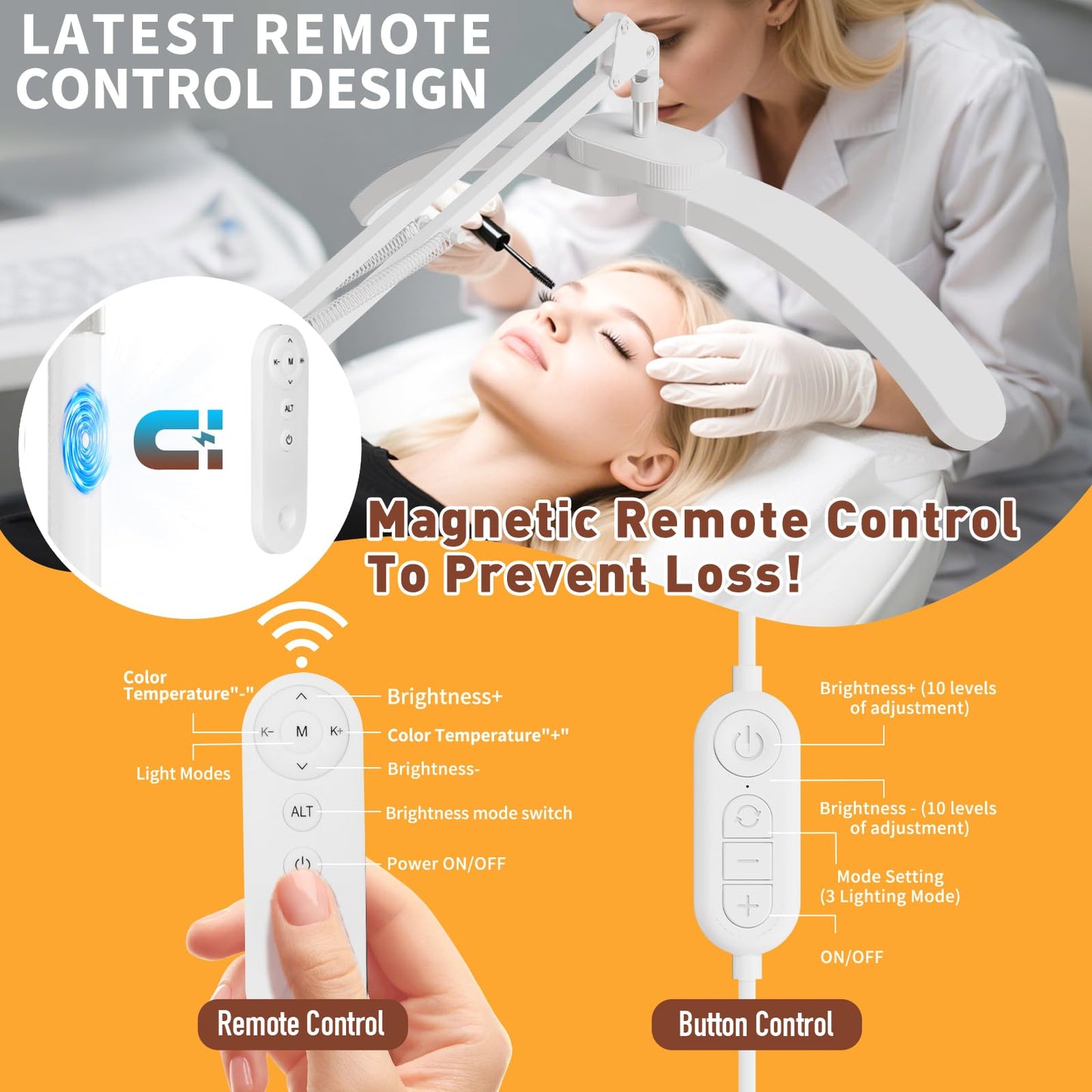 KALVISH 2-in-1 Lash Light - 2026 Upgraded Professional LED Half Moon Lamp for Eyelash Extensions, Tattoo, Nail Artists, Salon SPA, Adjustable Brightness & Color Temperature, Remote Control, White