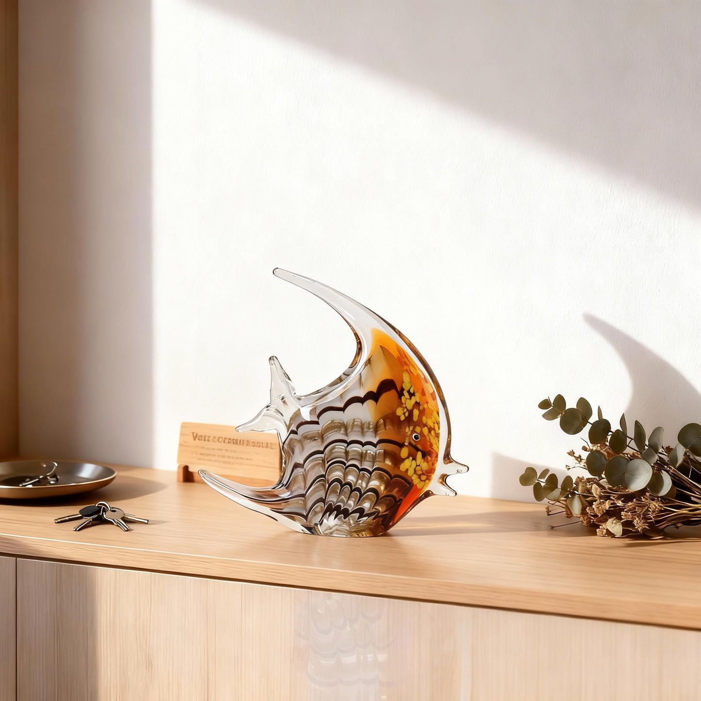 DOVDOV Hand-Blown Glass Fish Decorative Sculpture, Amber Ocean Glass Art Decor, Coastal-Themed Ornament, Suitable for bedrooms, Offices, Coffee Tables, and TV Consoles, Marine Animal Sculpture Art.